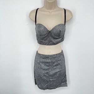 Yandy Millenium Party Skirt Set Silver Costume NEW Silver Metallic Glittery S